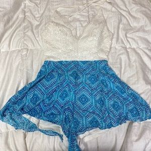White lace and blue romper